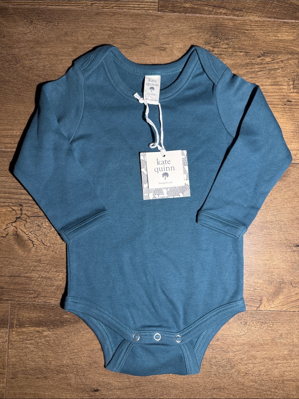 Kate Quinn Teal Organic Cotton Long Sleeve Baby Bodysuit - Size 12-18M
